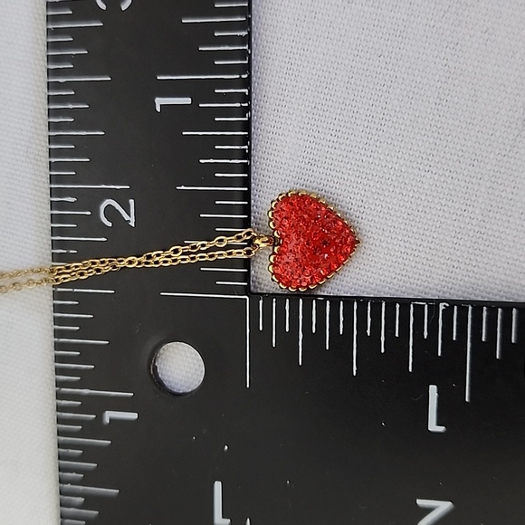 Minimalist 18k Gold Plated Steel Red Crystal Heart Pendant with Chain New - Picture 8 of 8